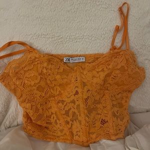 zara orange lace corset top